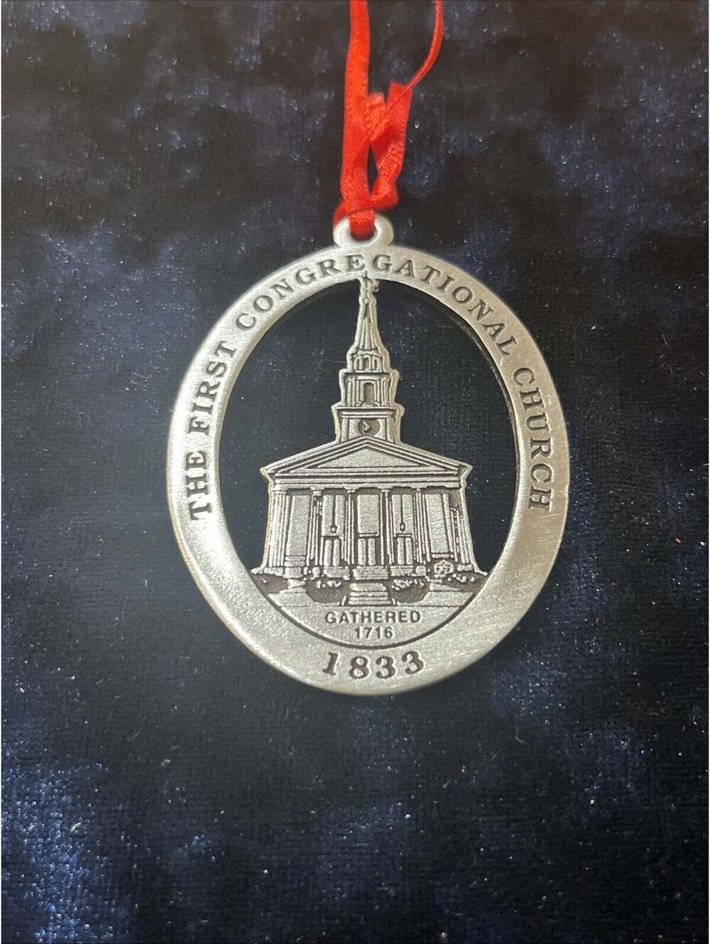 Vintage Pewter Christmas Ornament Congregational Church New Milford, Connecticut